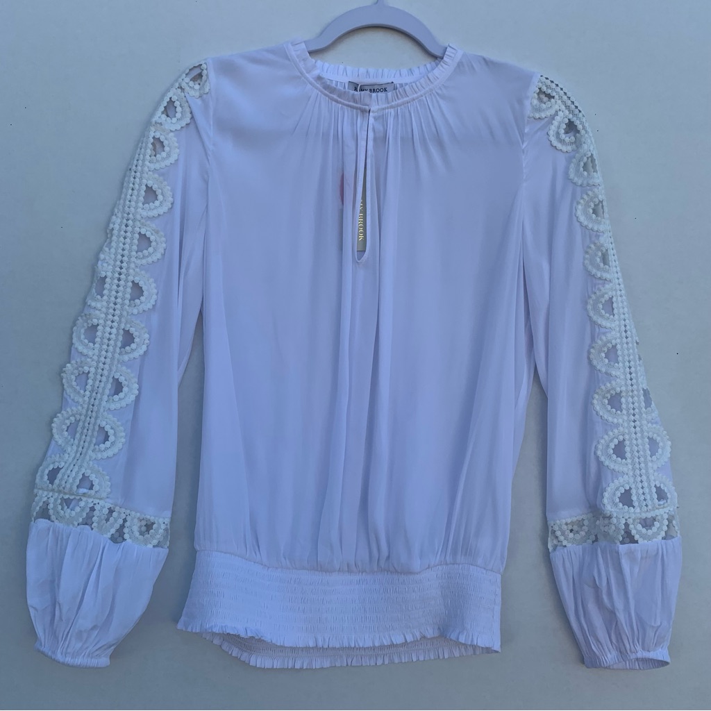 Ramy Brook White Embellished Long Sleeve Blouse With Mandarin Collar Sz Small